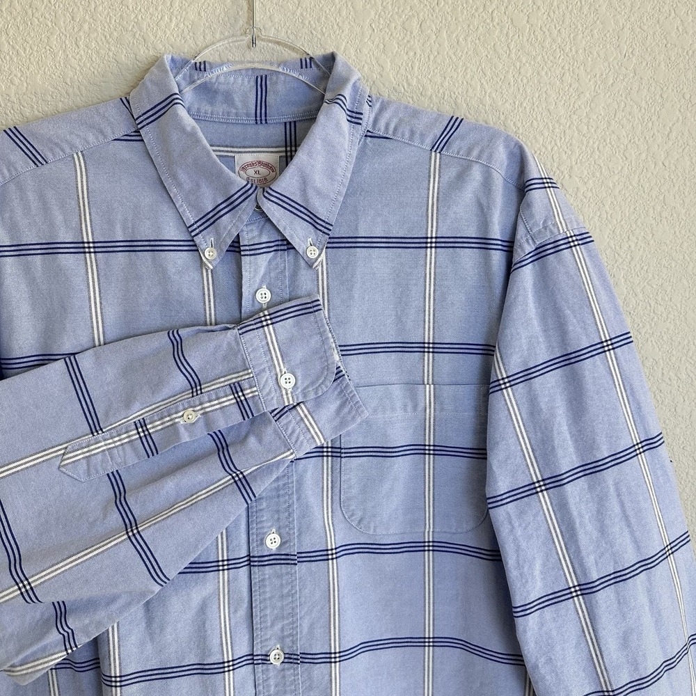 Brooks Brothers Men XL Made in USA Italian Fabric Woven Oxford‎ Button Up Shirt